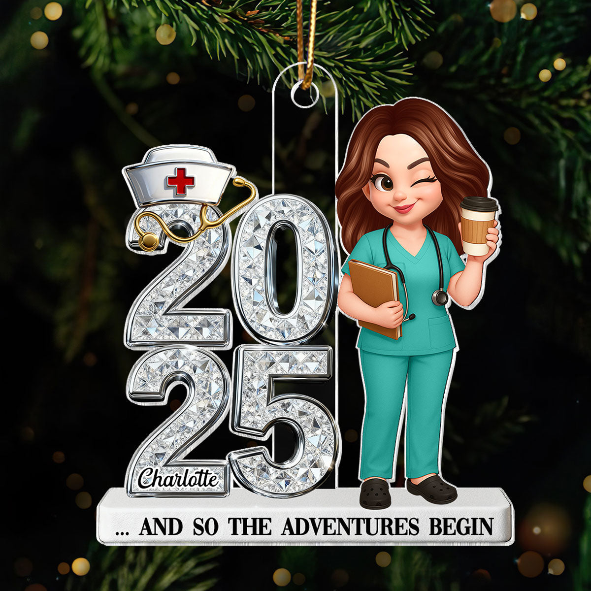 3D Shiny Effect New Nurse With Year - Personalized Acrylic Ornament - RN Gift, BSN Gift, Nursing Graduation Gift