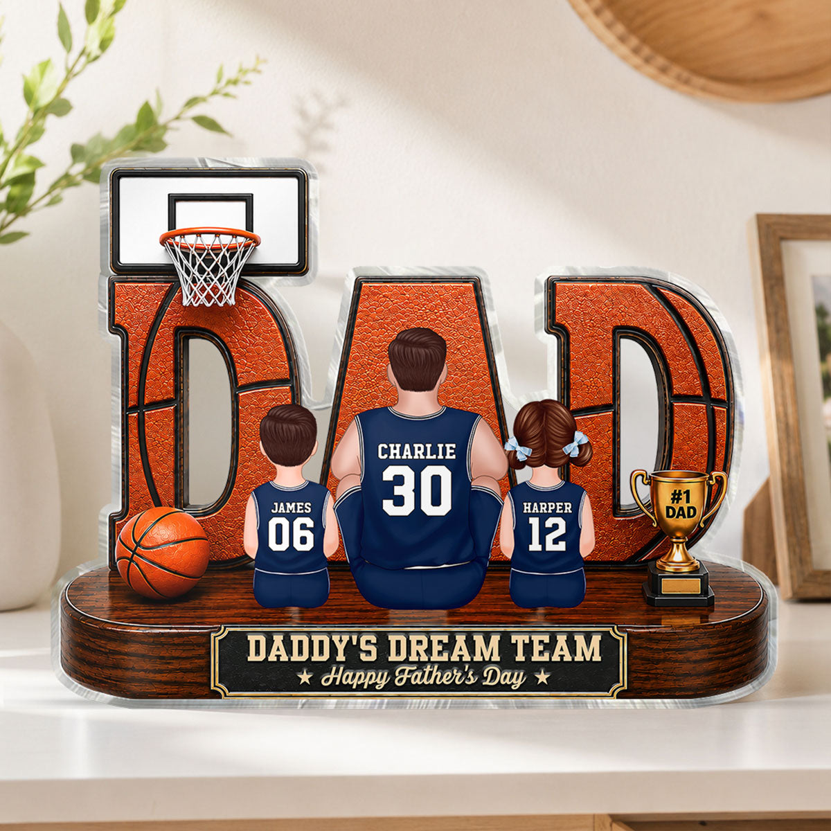 Basketball Dad Legend Daddy's Dream Team 2D Flat Printed- Personalized Acrylic Block Plaque -  Gift For Dad, Husband, Basketball Fans