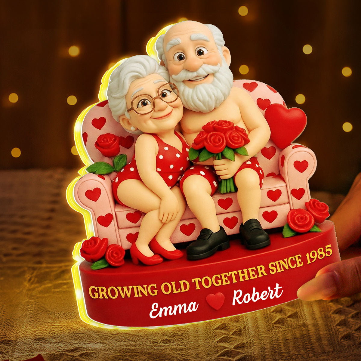 Funny Old Couple Growing Old Together - Personalized Light Box - Valentine's Day Gift for him, for her
