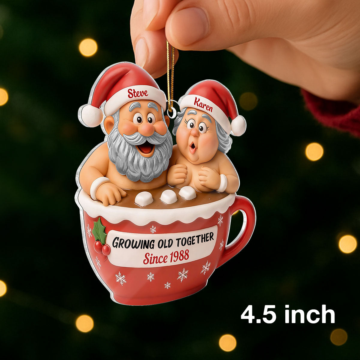 Custom Funny Couple Growing Old Together - Personalized Acrylic Ornament - Christmas Gift for him, for her