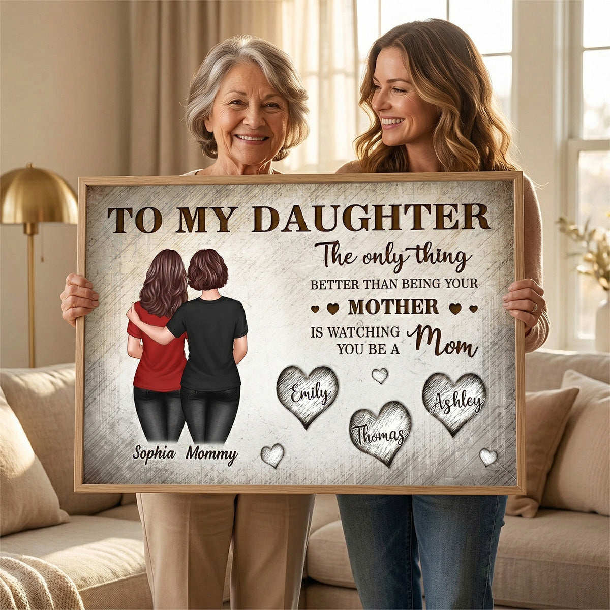 Retro Vintage To My Daughter Back View Mom And Daughter Custom Kids Names - Personalized Poster - Mother's Day Gift For Daughter