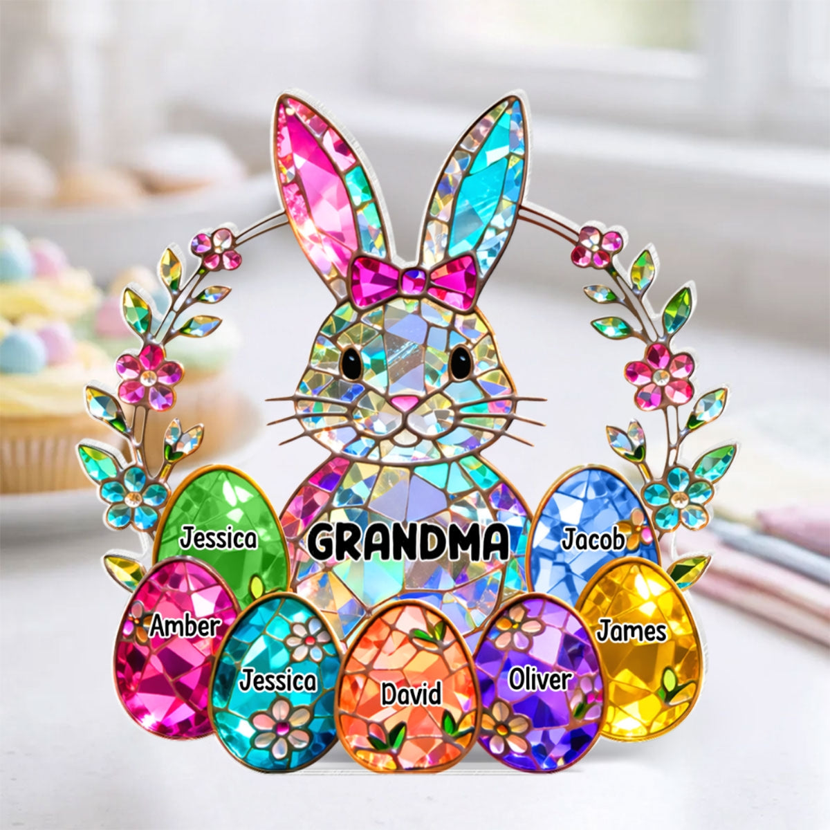 Bunny Grandma Easter Gift - Personalized Acrylic Block Plaque - Easter Decor for Grandma
