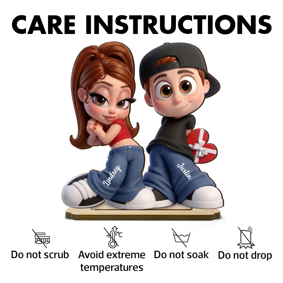 Y2K Couple 3D Cartoon Effect - Personalized Wooden Plaque - Sentimental Valentine's Day Gift for him, for her