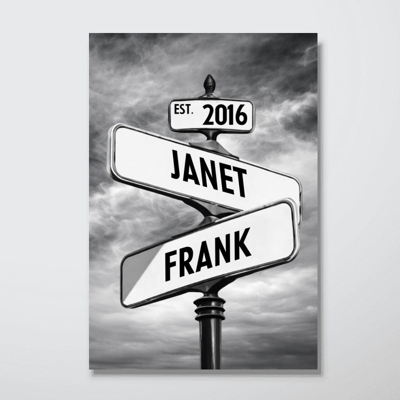 Couple Street Sign - Personalized Poster - Anniversary Gift for Him, for Her