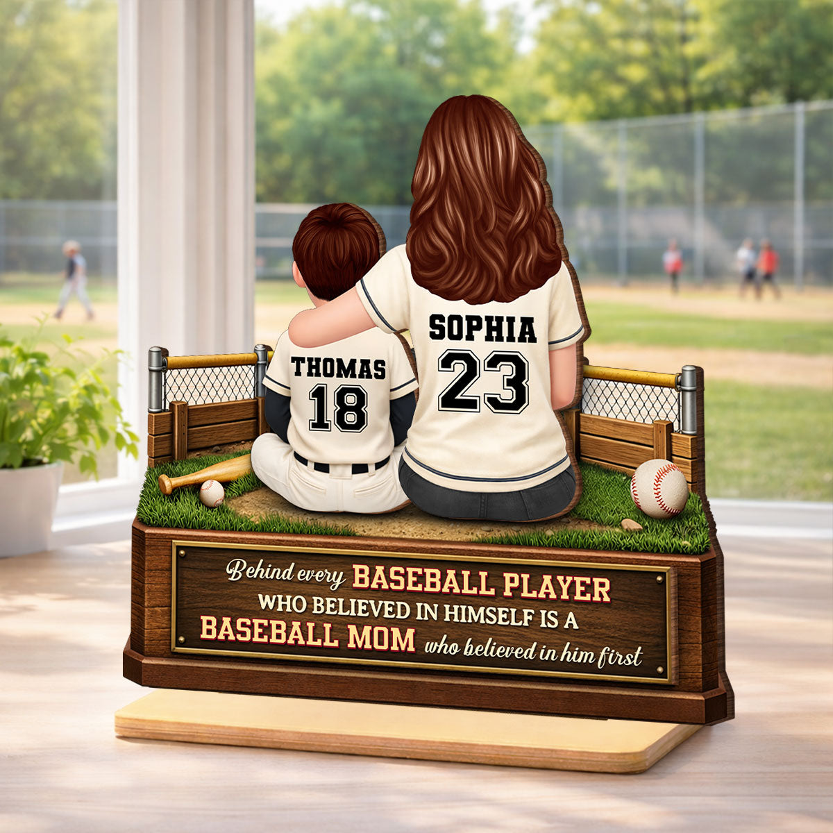 Behind Every Baseball Player is a Mom - Personalized 2-Layered Wooden Plaque - Heartfelt Gift for Mom