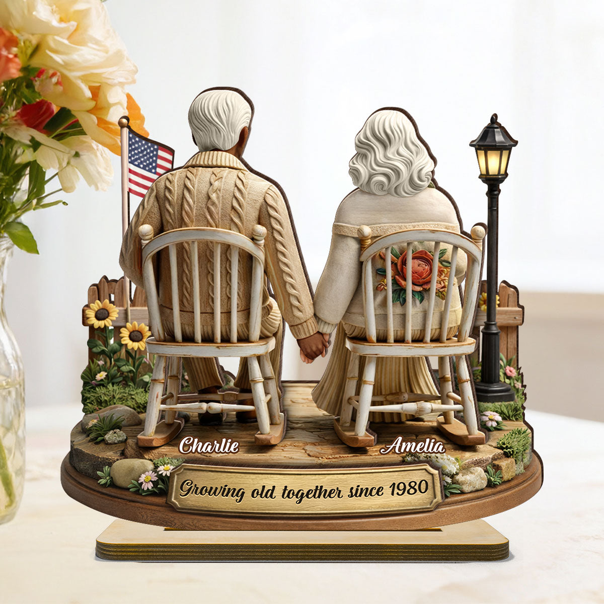 3D Effect Couple Sitting Together - Personalized 2-Layered Wooden Plaque - Heartfelt Valentine's Day Gift for Him, for Her