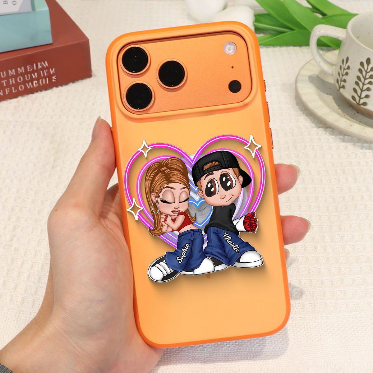 Y2K Couple Retro Heart - Personalized Acrylic Magnetic Phone Grip - Gift for him, for her, Matching Phone Grips for Couple