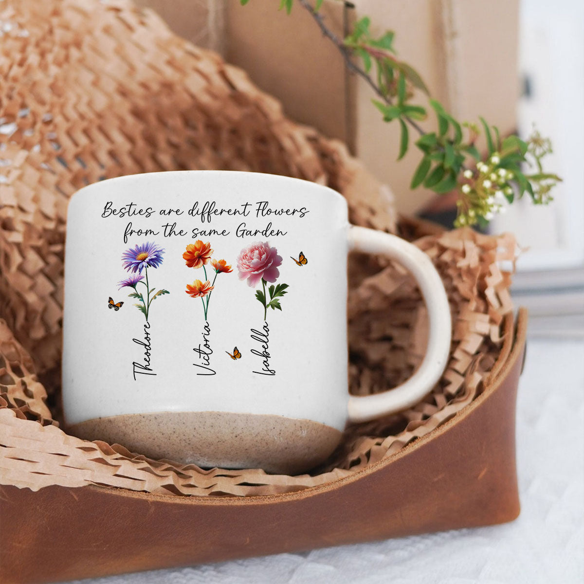 A Sweet Friendship Refreshes The Soul Besties Birth Flower - Personalized Pottery Mug - Friendship Gift For Best Friends