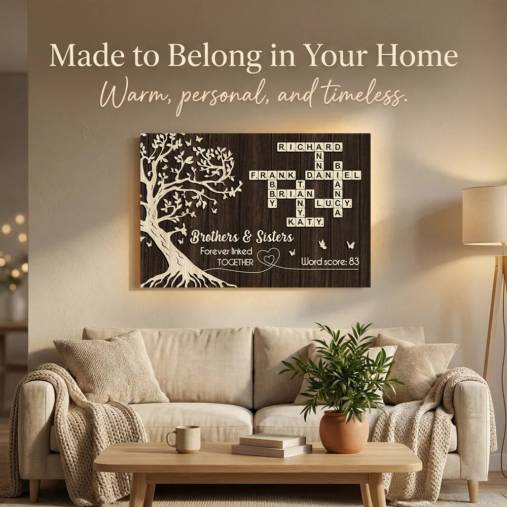 Brothers and Sisters Forever Linked Together Crossword Wall Art - Personalized Poster - Sentimental Gift for Siblings