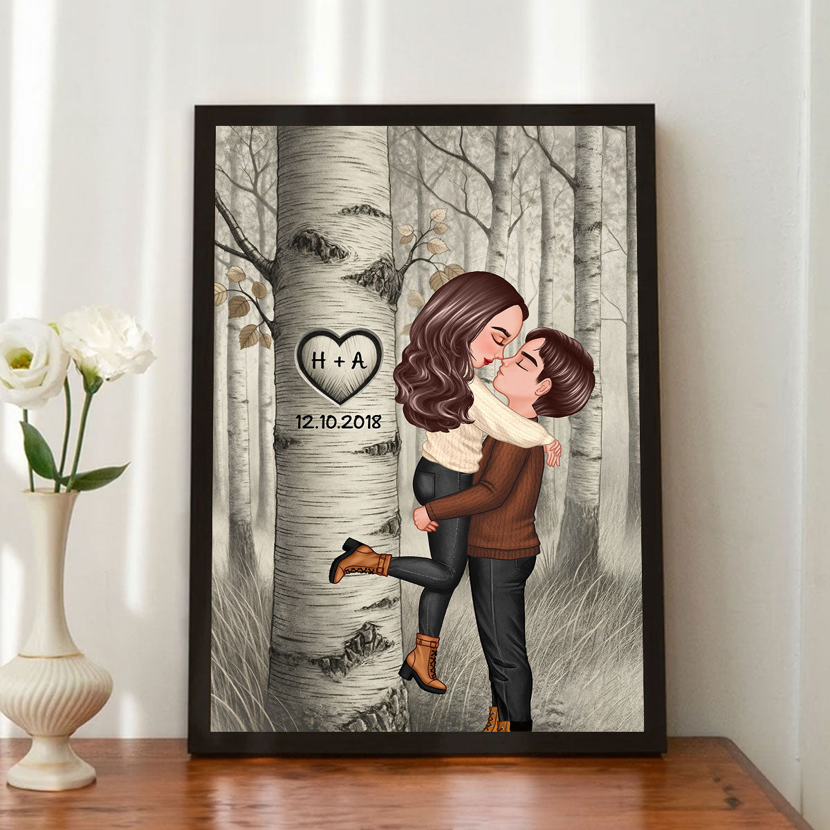 Carved in My Heart Custom Couple Art Print - Personalized Poster - Sentimental Valentine's Day Gift for him, for her