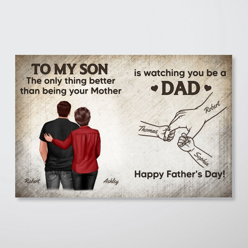 Retro Vintage From Mom To Son Watching You Be A Dad Kids Holding Hand - Personalized Poster - Father's Day Gift For Son