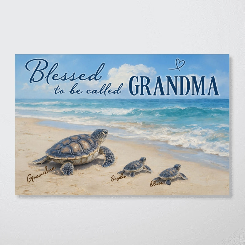 Grandma Turtle's Little Grandkids by the Shore - Personalized Poster - Mother's Day Gift For Mom, Grandma