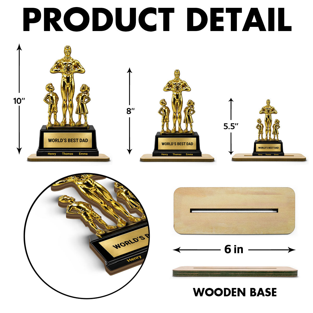 World's Best Dad Trophy - Personalized 2-Layered Wooden Plaque -  Gift for Dad, Husband