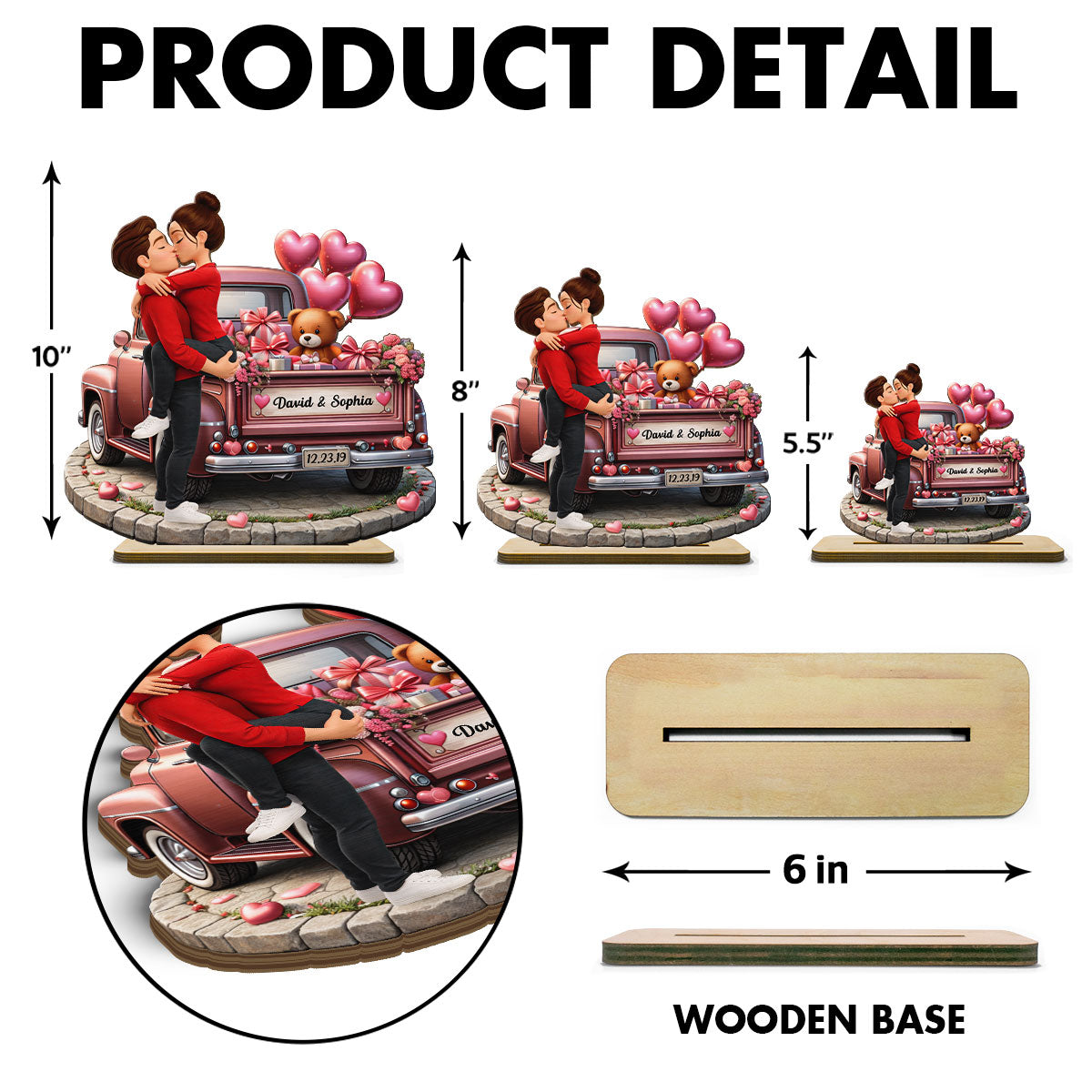 Valentine Truck Couple Kissing - Personalized 2-Layered Wooden Plaque - Anniversary, Valentine's Day Gift, Gift For Him, Gift For Her
