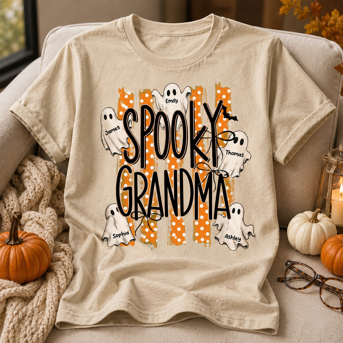 Spooky Grandma Striped Halloween Ghosts - Personalized Shirt