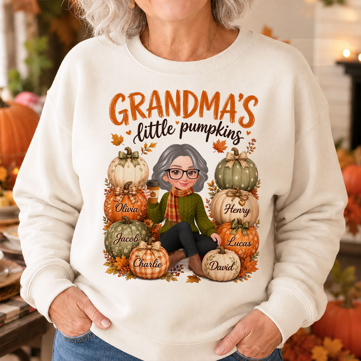 Grandma's Little Pumpkins - Personalized Shirt - Cozy Fall Tee for Grandma