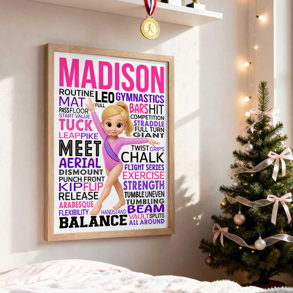 Typography Art Gymnastic Girl - Personalized Poster - Gymnast Gift For Daughter, Granddaughter