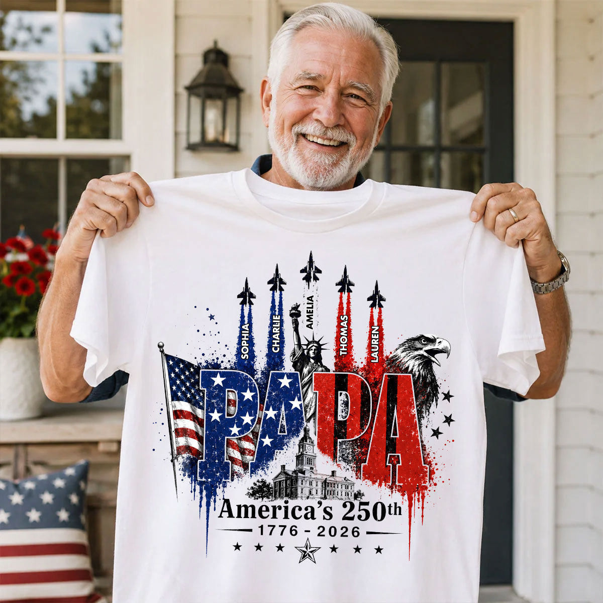 Patriotic Grandpa USA 250th Anniversary - Personalized Shirt - Father's Day Gift For Dad, Grandpa, Husband