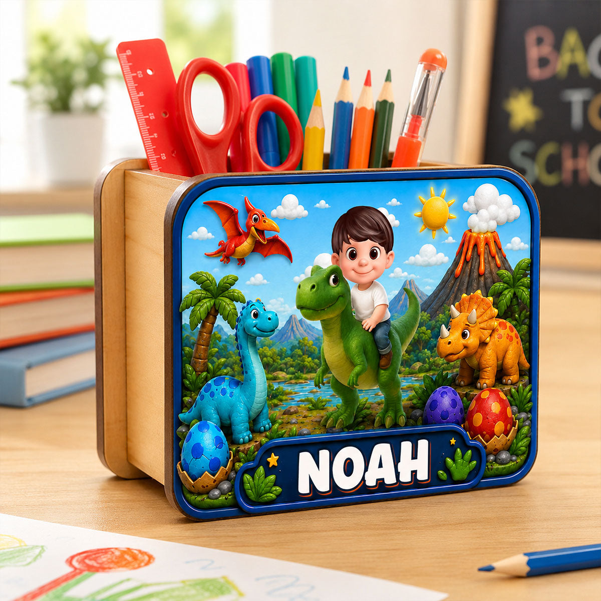 Trending Dinosaur Kid - Personalized Pencil Holder - Back To School Gift For Kid, Girl, Boy