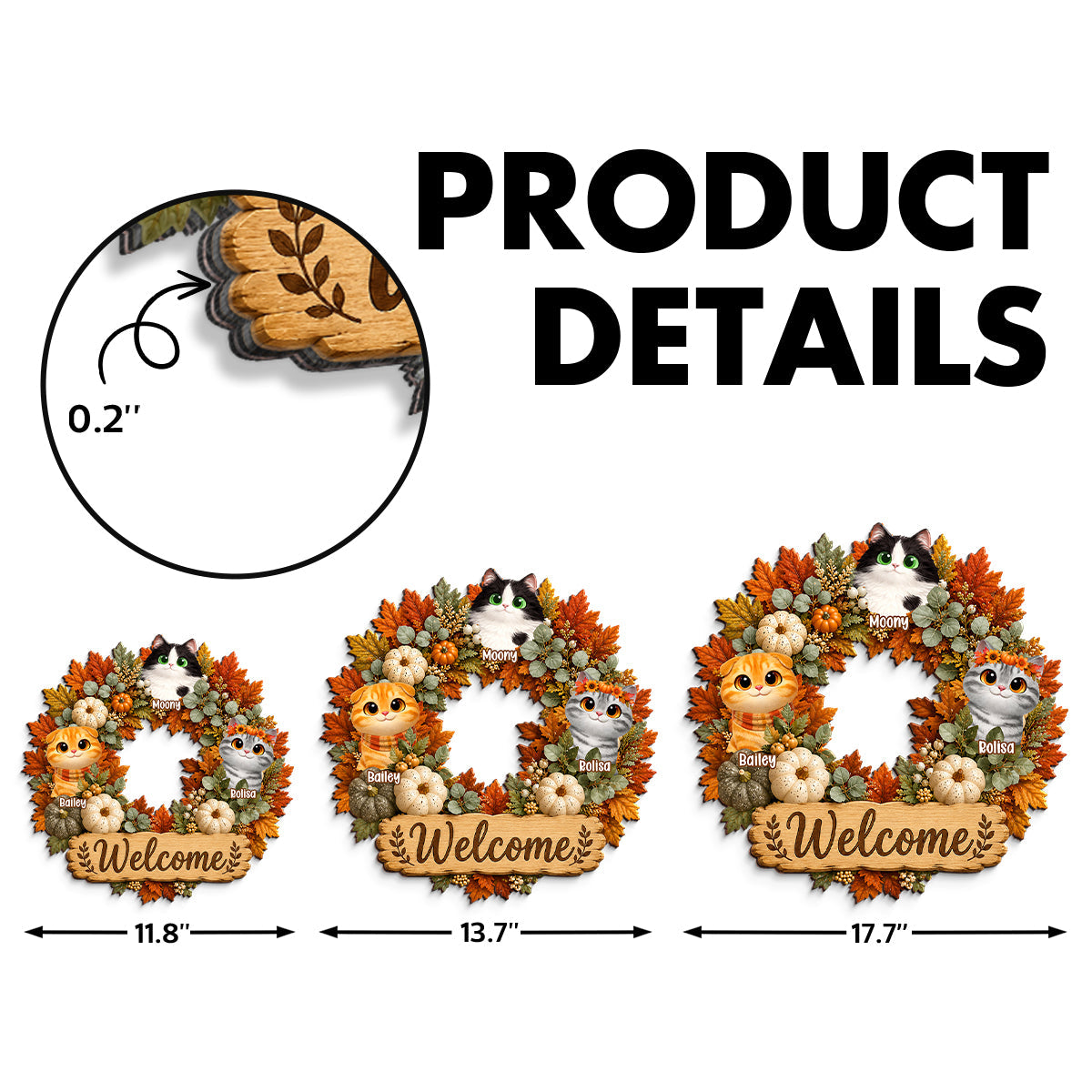 Fall Pumpkin Wreath Cats - Personalized Door Sign - Fall Season Decor Gift, Gift For Cat Lovers
