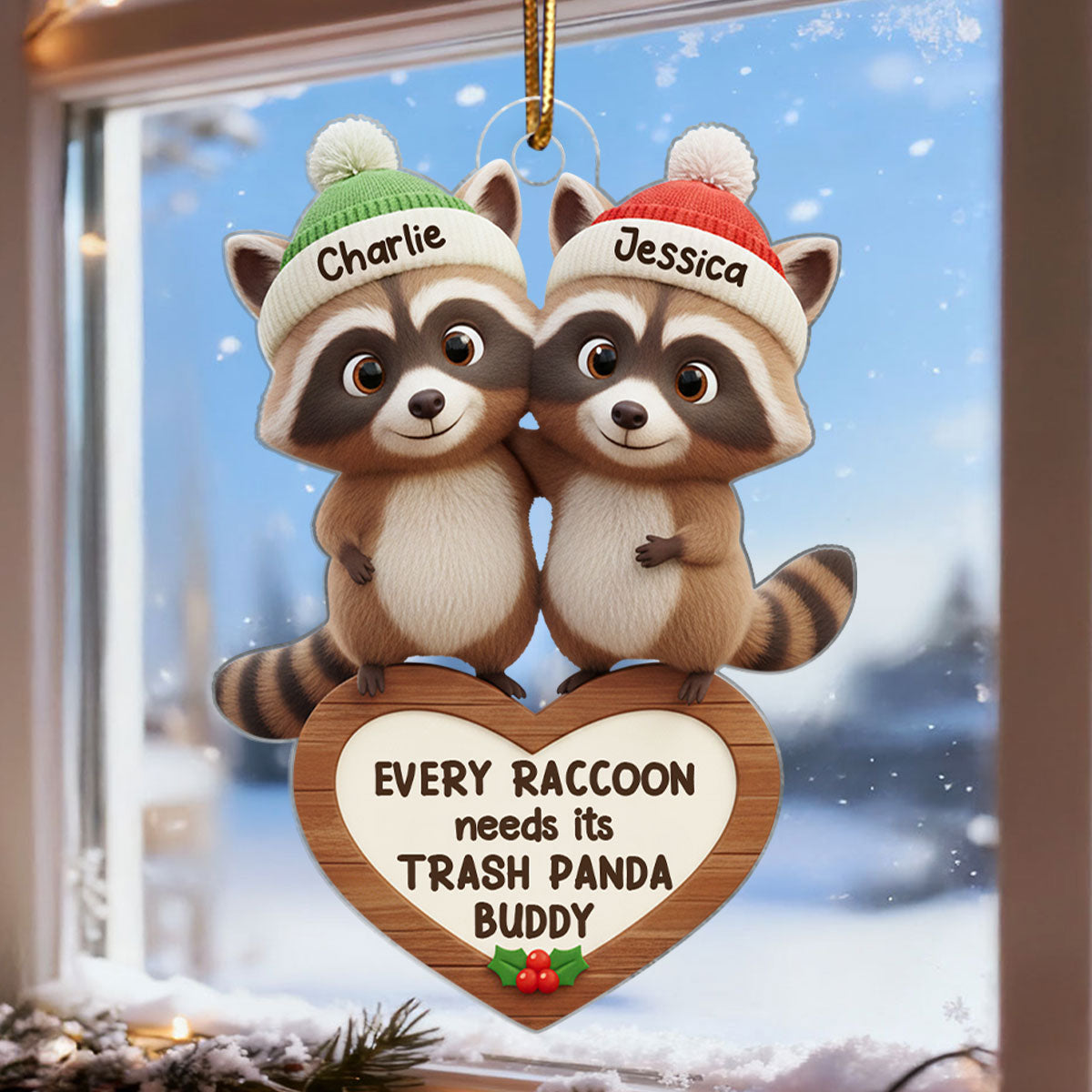 Every Raccoon Needs Their Trash Panda Buddy - Personalized Acrylic Ornament - Christmas Gift for Newlyweds