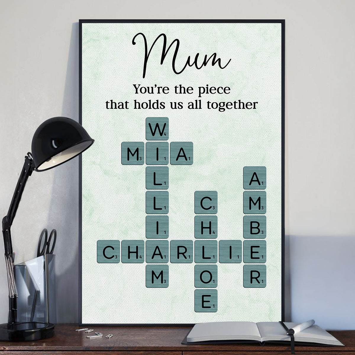 Mum You're The Piece That Holds Us All Together Crossword Art - Personalised Poster - Mother's Day Gift for Mum