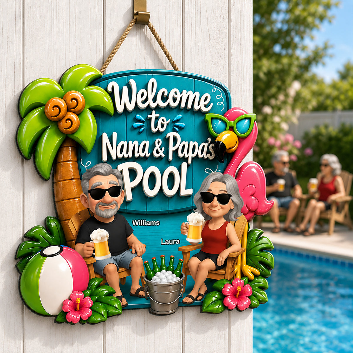 Welcome To Nana & Papa's Pool Funny - Personalized Wood Sign - Gift For Grandpa, Grandma, Summer Decorations