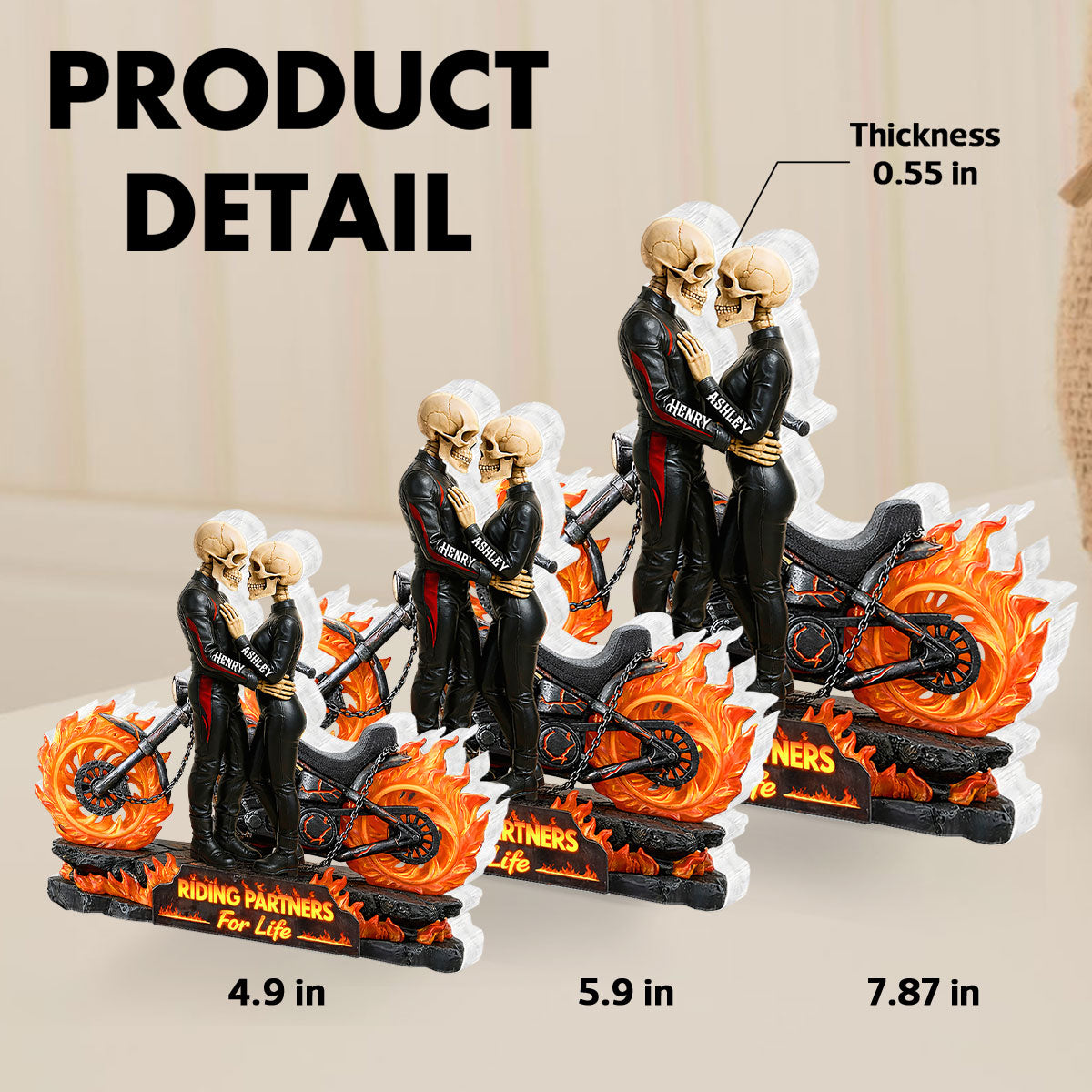 Biker Skeleton Couple - Personalized Acrylic Block - Gift for Couple