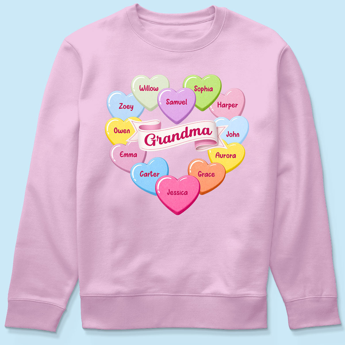 Grandma's Sweethearts Conversation Hearts Grandkids Names Valentine's Day - Personalized Shirt