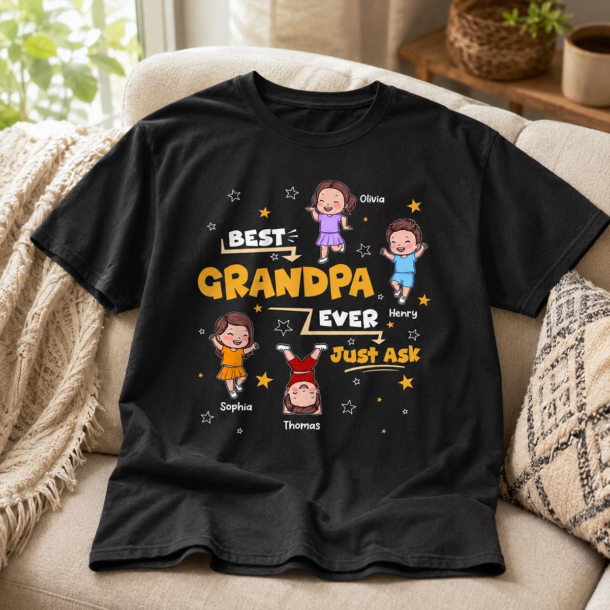 Best Dad Grandpa Ever Just Ask Cute Cartoon Kids - Personalized Shirt