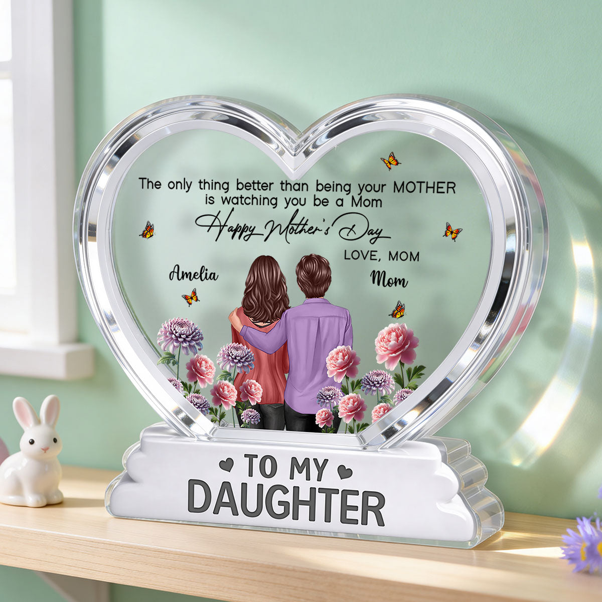 To My Daughter From Mom Happy Mother's Day Birth Flower 2D Flat - Personalized Acrylic Block Plaque