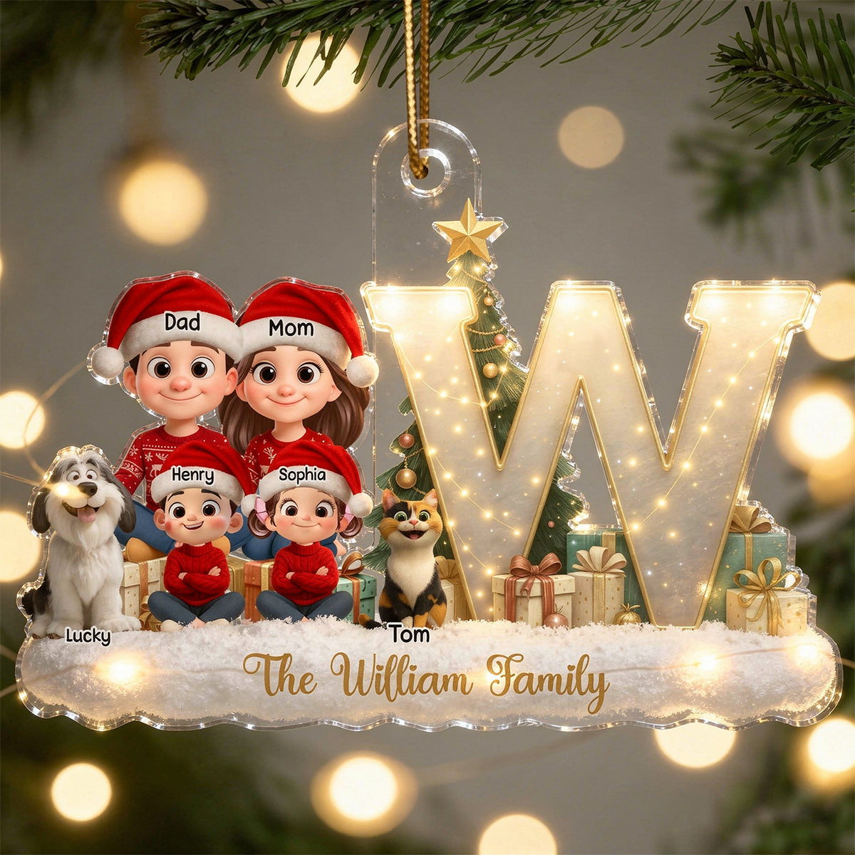 Family Name Initial Letter - Personalized Acrylic Ornament - Christmas Gift for Family