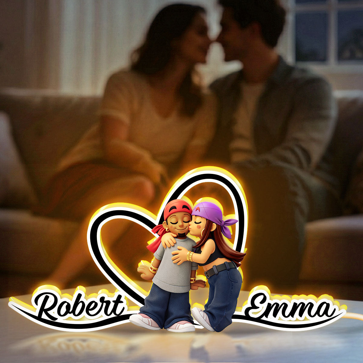 Y2K Couple Kissing - Personalized Light Box - Gift for Couple, for Him, for Her