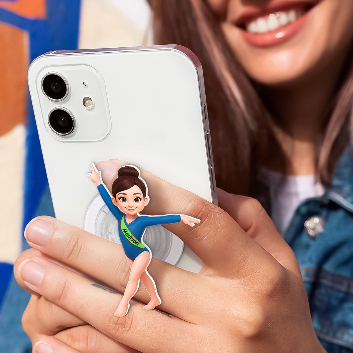 3D Effect Gymnastic Girl - Personalized Acrylic Magnetic Phone Grip - Gift For Daughter Granddaughter, Girlfriend