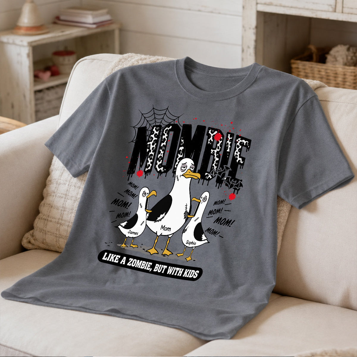 Mombie Like a Zombie But with Kids - Personalized Shirt - Funny Halloween Gift for Mom, Fall Trendy Tee