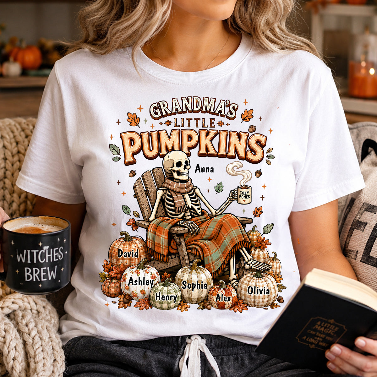 Grandma Skeleton Pumpkins Halloween - Personalized Shirt - Halloween Gift, Gift For Grandma