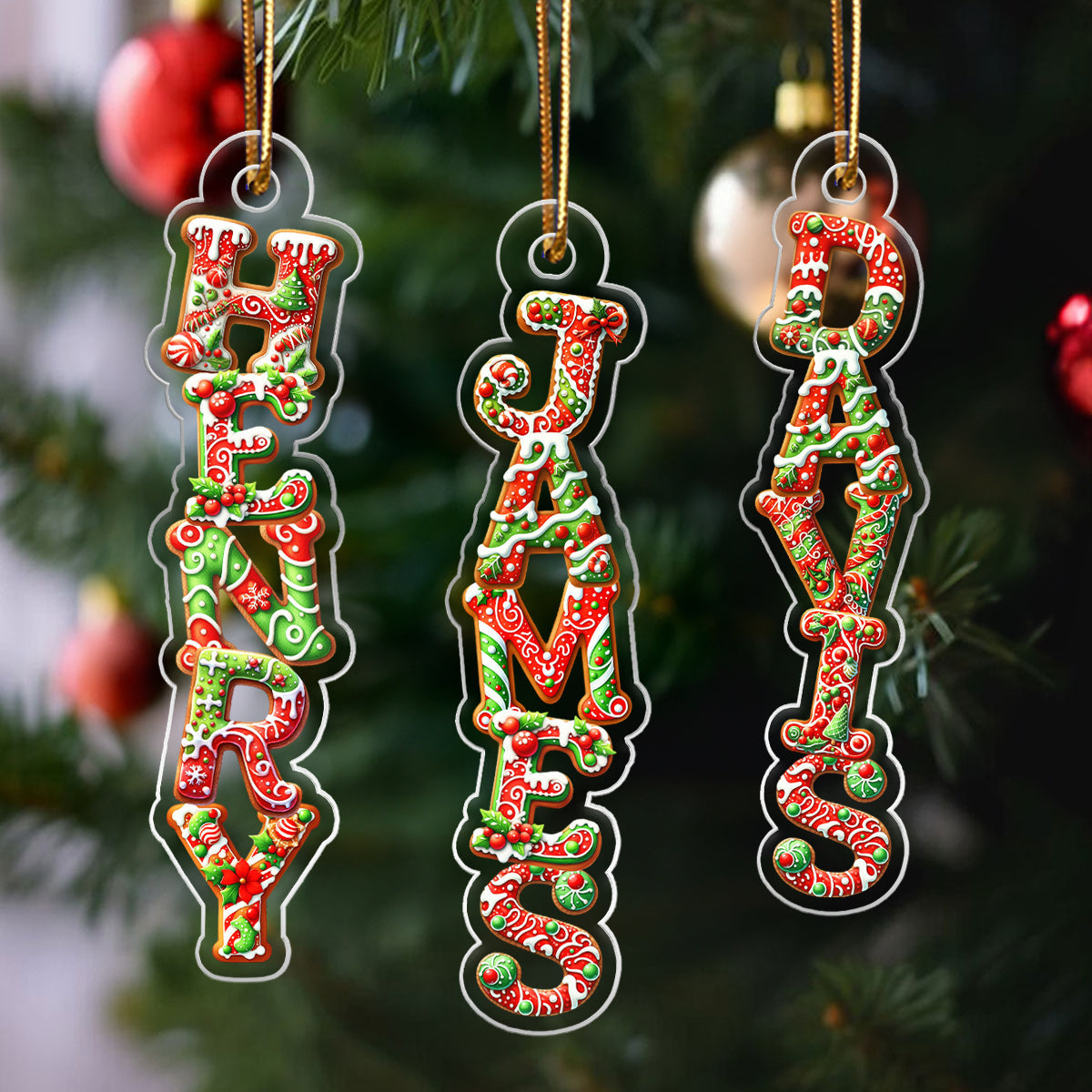 Gingerbread Alphabet Custom Family Name - Personalized Acrylic Ornament - Unique Christmas Gift For Family