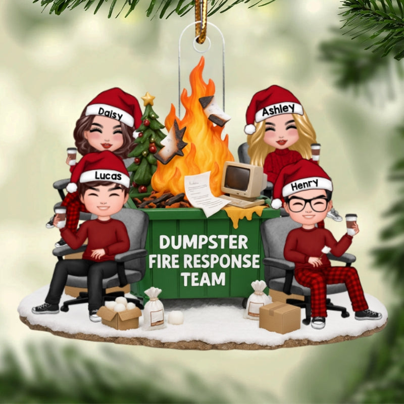 Funny Coworkers Christmas Dumpster Fire Response Team - Personalized Acrylic Ornament - Funny Holiday Gift for Coworkers