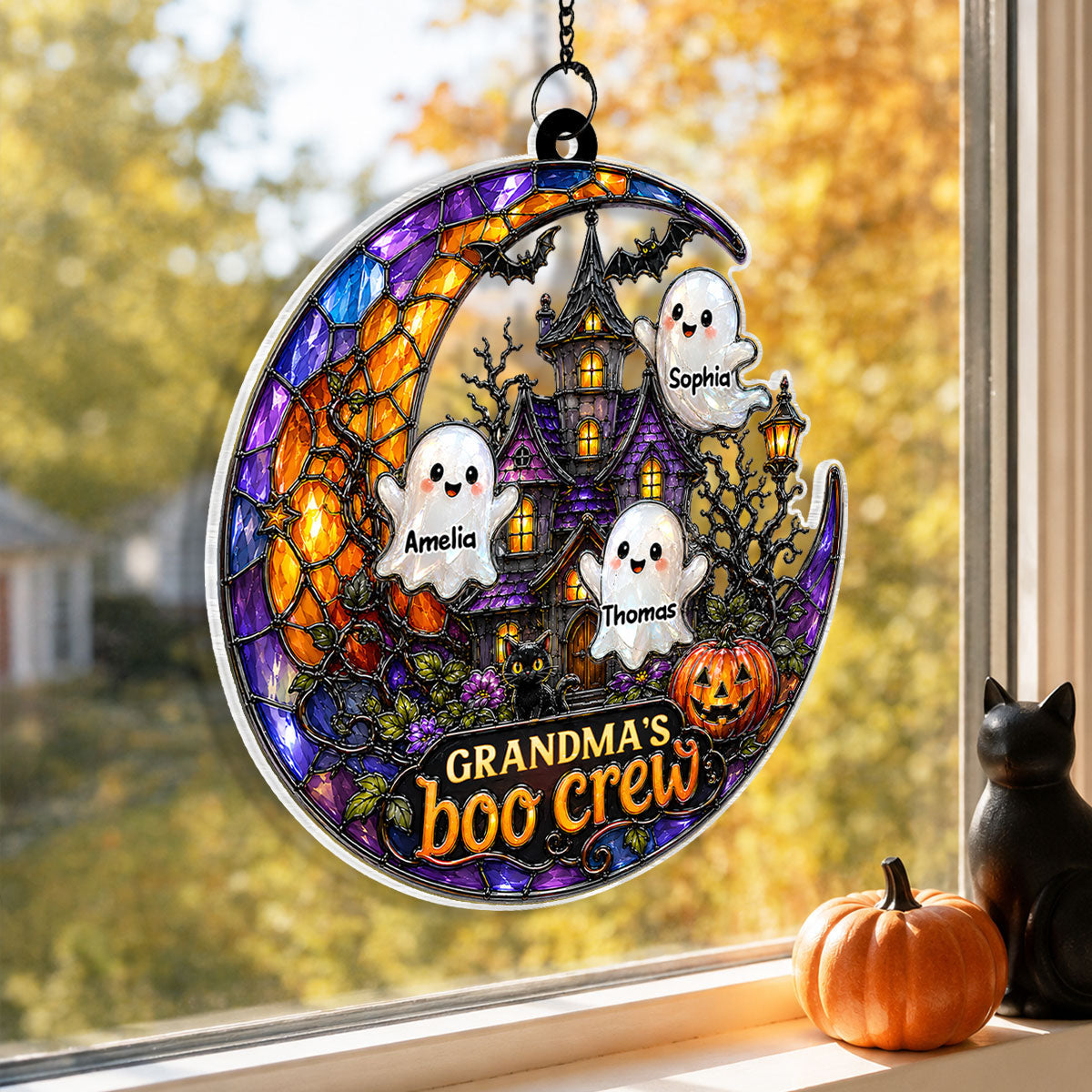 Grandma's Boo Crew - Personalized Acrylic Suncatcher - Cute Spooky Fall Halloween Decor for Grandma