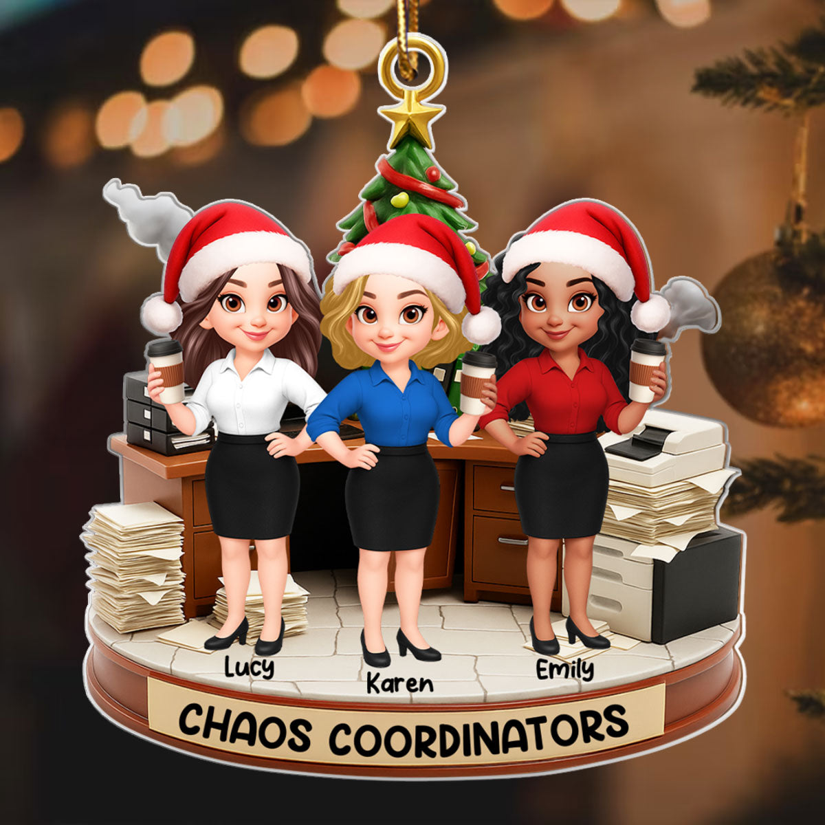 Office Chaos Coordinator - Personalized Acrylic Ornament - Funny Christmas Gift for Coworkers, White Elephant, Secret Santa Gift