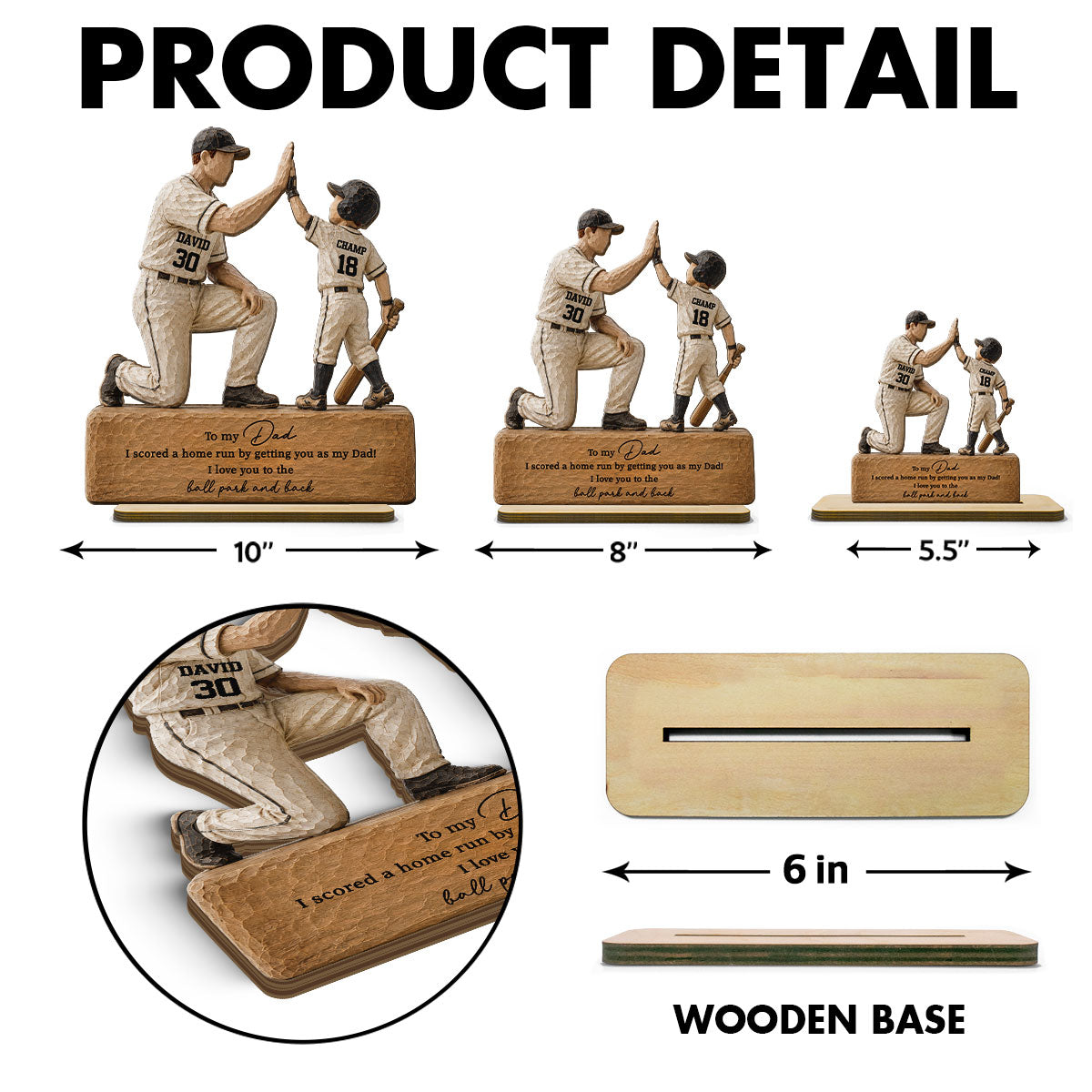 I Scored a Home Run with You as My Dad - Personalized 2-Layered Wooden Plaque -  Gift for Dad from Son Daughter