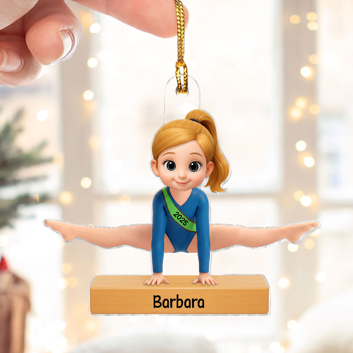 3D Effect Gymnastic Girl Straddle Split Pose - Personalized Acrylic Ornament - Gymnast Gift For Daughter, Granddaughter