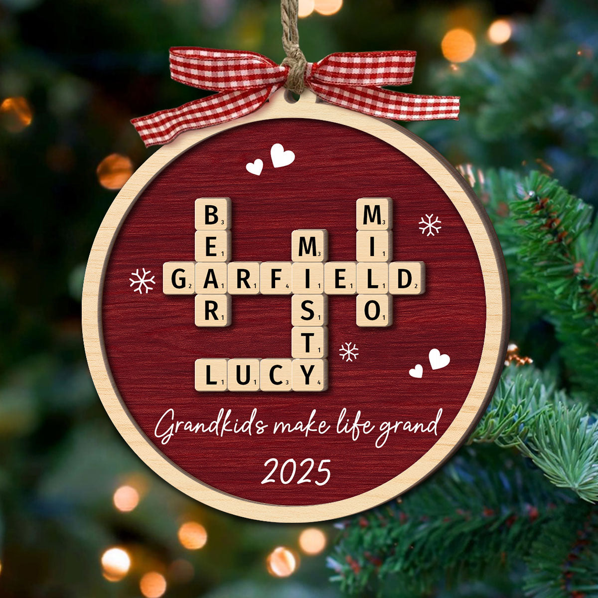Our Grandkids Crossword Puzzle Art - Personalized 2-Layer Wooden Ornament - Christmas Gift For Grandma