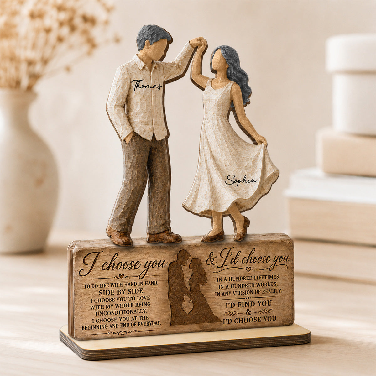 I Choose You Couple Dancing 2D Flat - Personalized 2-Layered Wooden Plaque - Anniversary Gift Keepsake For Couples