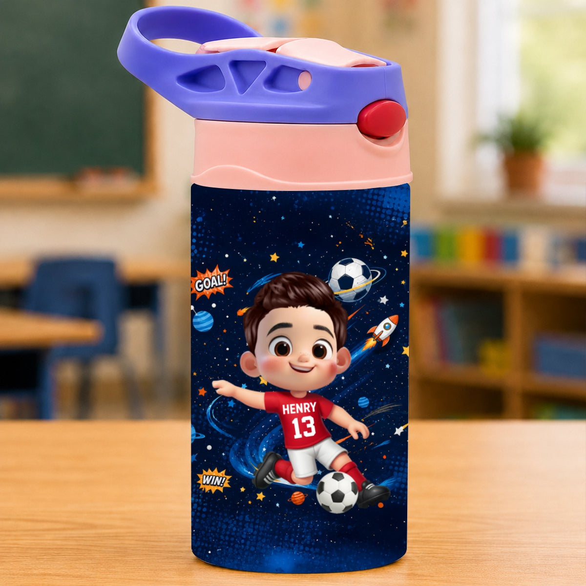 On-trend Soccer Design for Boys Girls - Personalized Kid Water Bottle - Back to School Gift for Kids