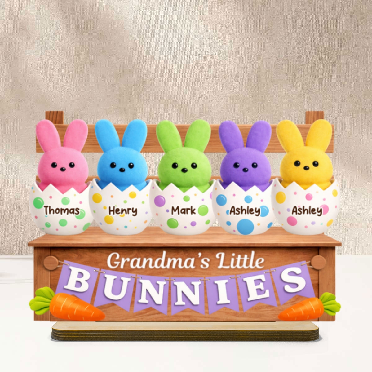 Grandma Little's Bunnies - Personalized 2-Layered Wooden Plaque - Easter Decor for Grandma