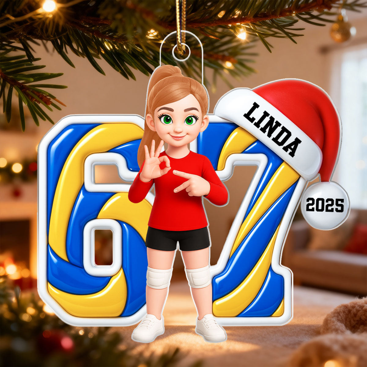 Custom Volleyball Six Seven 67 - Personalized Acrylic Ornament - Teen Slang Funny Tree Decor, Funny Teen Grandkid Gift