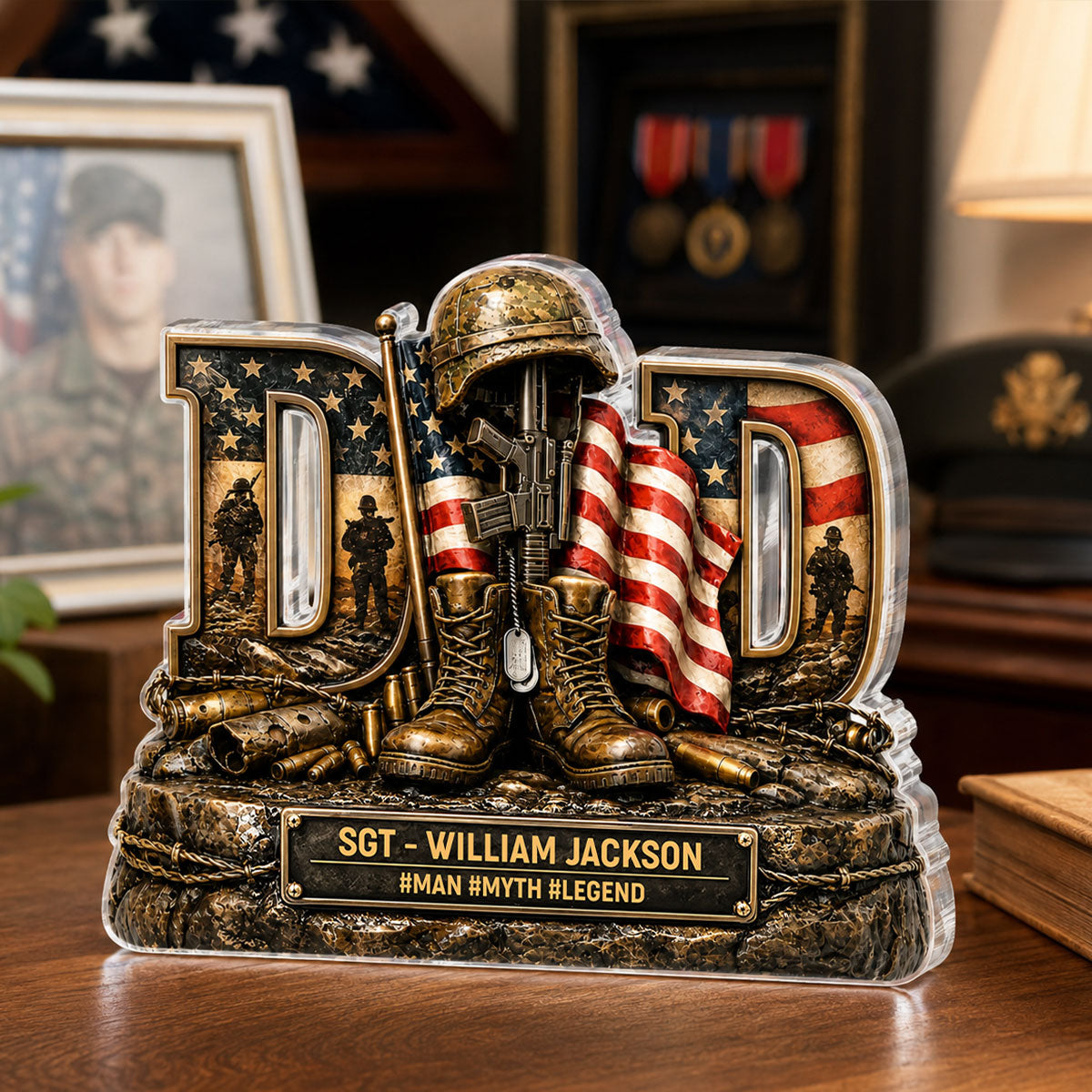 Proud American Veteran Dad - Acrylic Block Plaque -  Gift For Dad, Husband