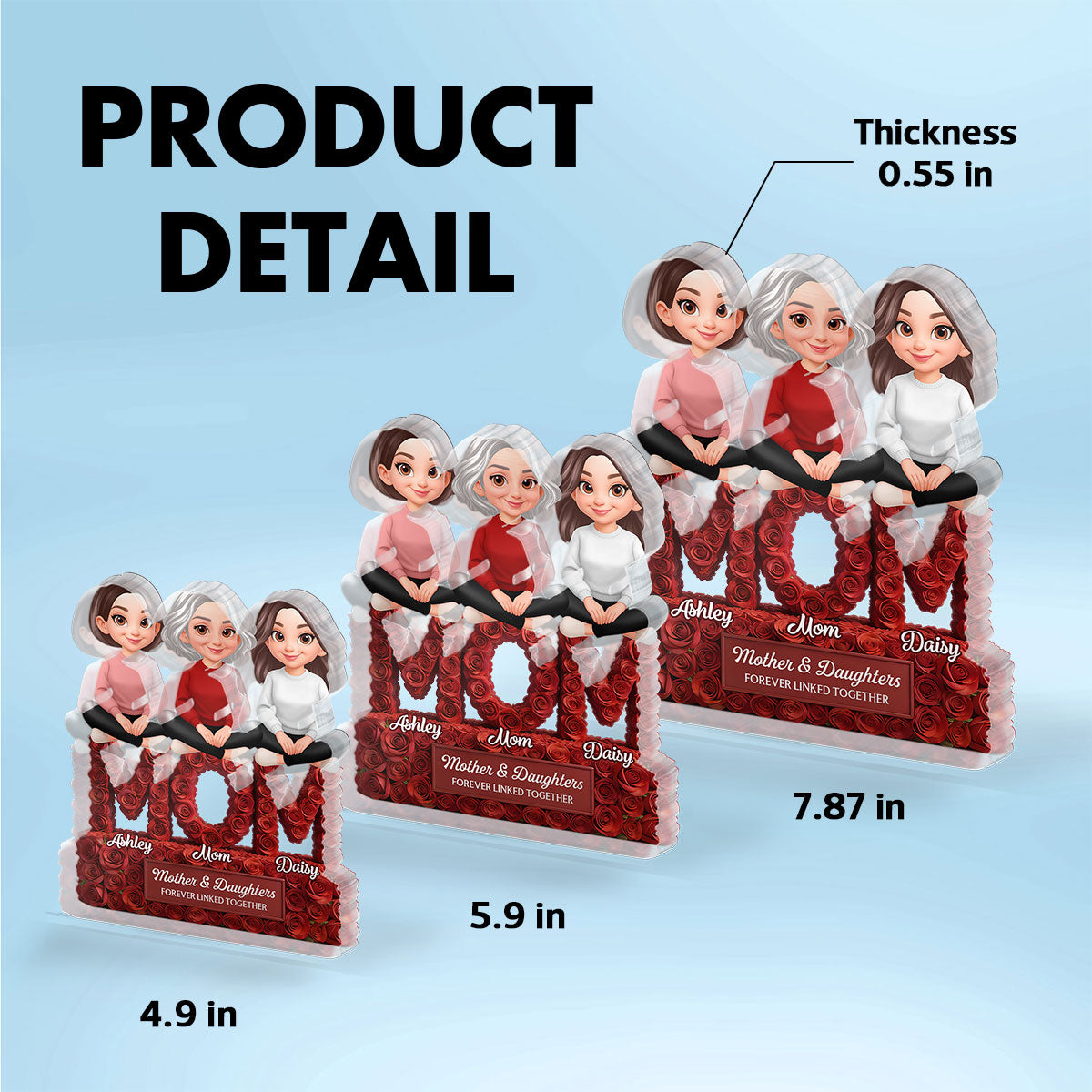 Roses MOM And Daughters Sons - Personalized Acrylic Block Plaque - Gift For Mom