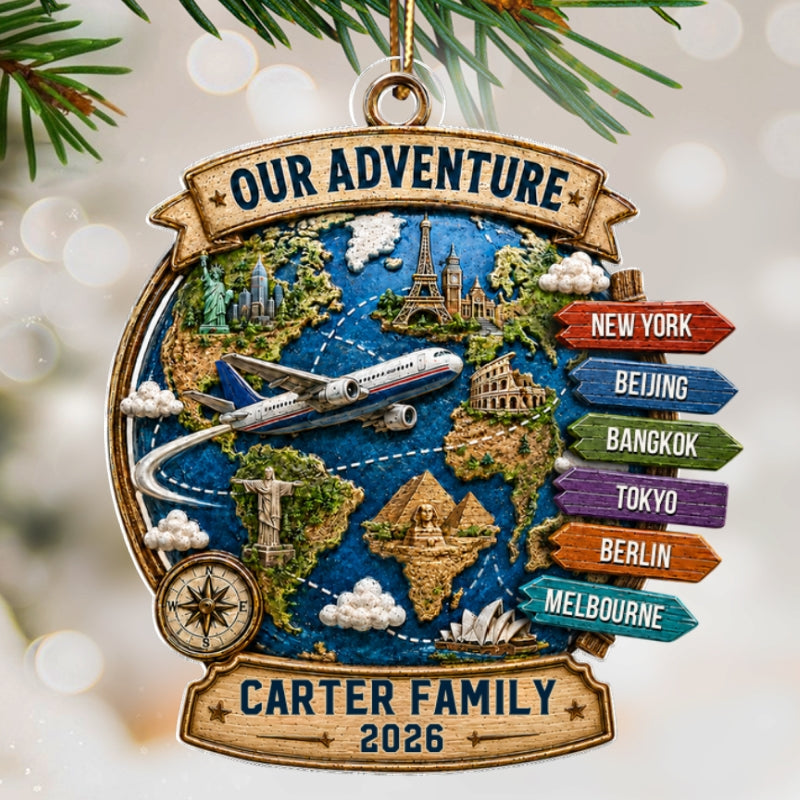 Trending Travel Adventure - Personalized Acrylic Ornament - Gifts For Couple, Family
